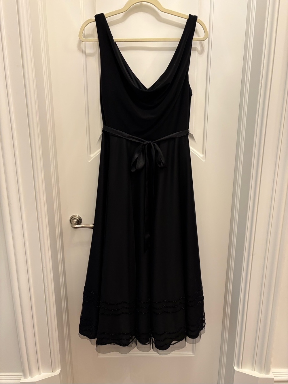JS Boutique Black Cowl Neck Midi Dress with Satin Waist Tie